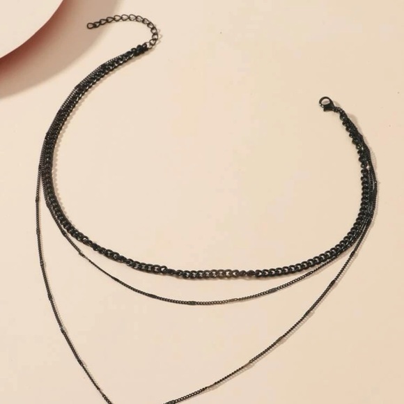 Layered Black Chain Necklace Set โ Minimalist Goth Style with Round Pendant - Picture 3 of 5